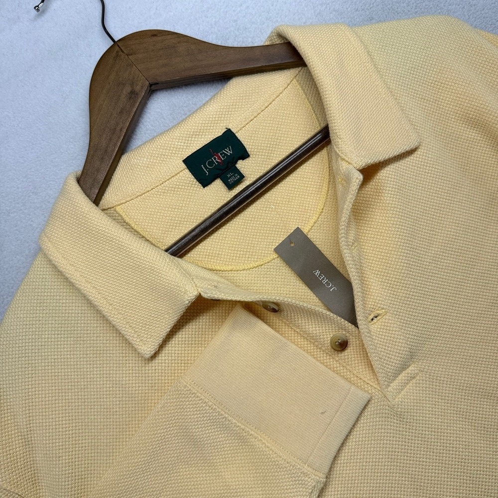 J Crew Polo Mens XL Yellow Long Sleeve Pique Knit Casual Preppy Cotton NEW READ